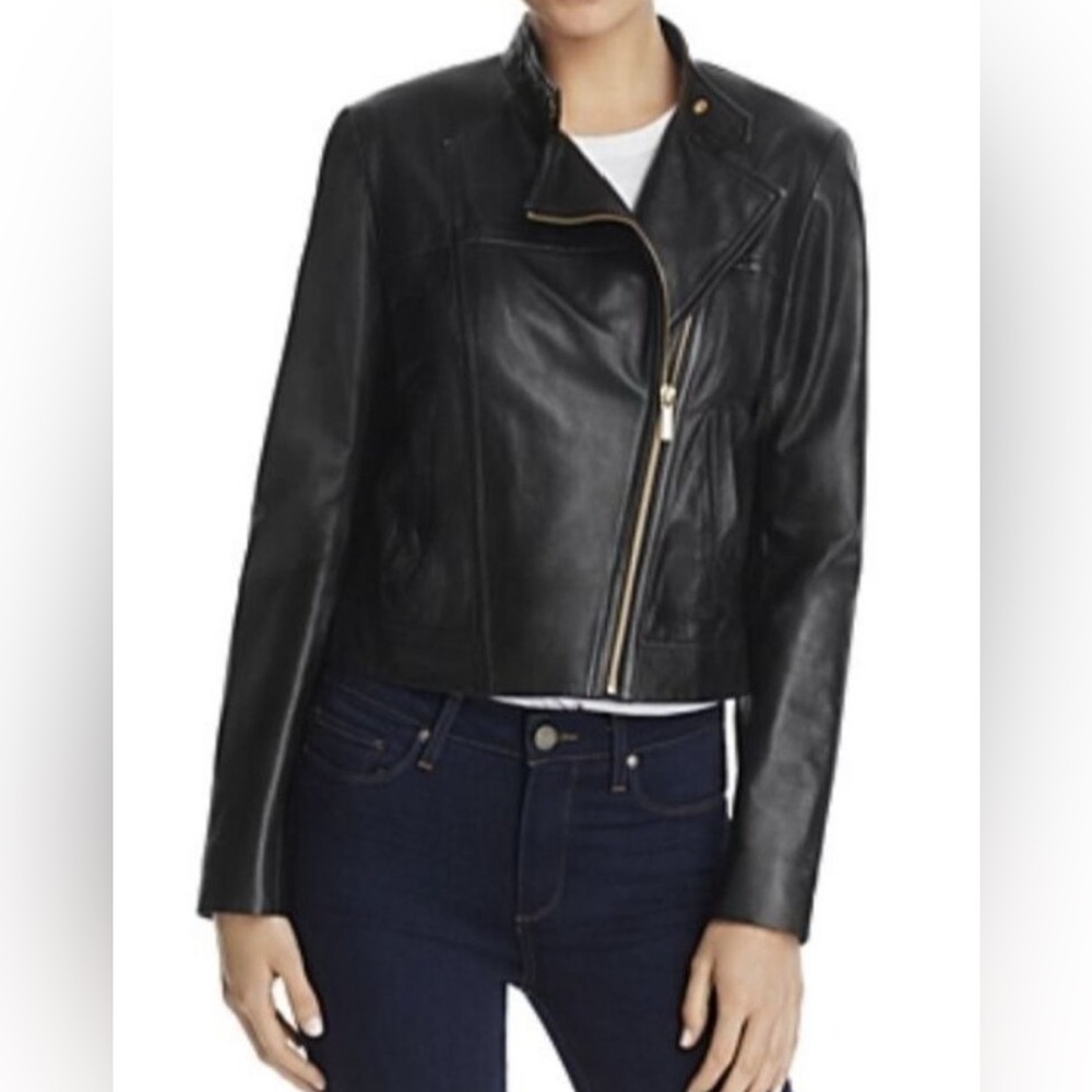 Michael Kors Lambskin Leather Moto Jacket Sz S